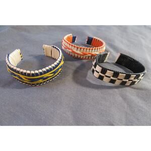 Vintage Handmade Plastic Braided Bracelets Lot Of 3 Assorted Styles Colors Boho